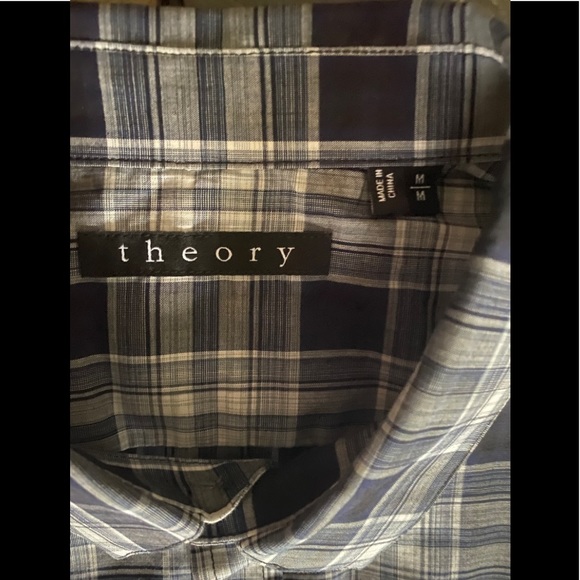 Theory Luxury Shirt Medium Plaid Button Cotton - Picture 3 of 11